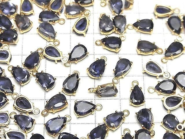 [Video]High Quality Iolite AAA- Bezel Setting Pear shape Faceted 9x6mm 18KGP 1pc