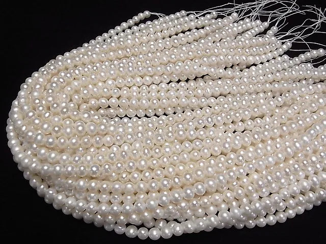 [Video]Fresh Water Pearl AAA- Potato 6mm White 1strand beads (aprx.14inch/35cm)