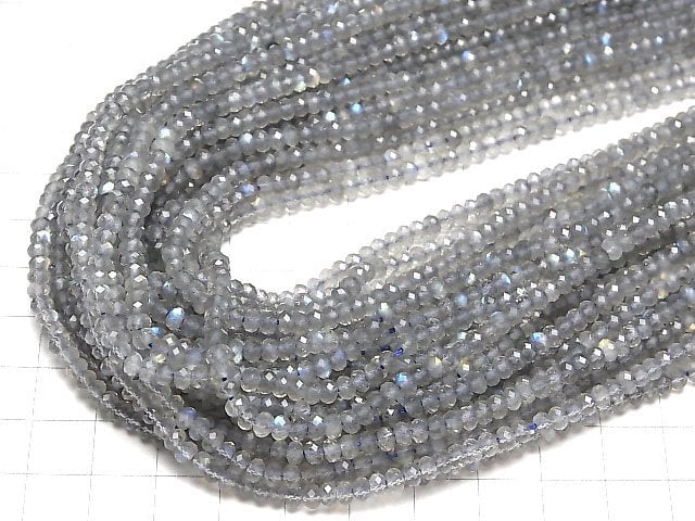 [Video]High Quality! Labradorite AAA- Faceted Button Roundel 4x4x2mm 1strand beads (aprx.15inch/36cm)