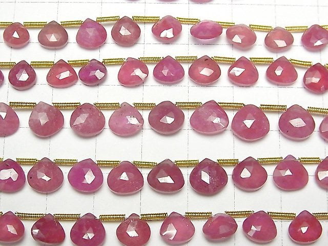 [Video] Ruby (Pink Sapphire) AA++ Chestnut Faceted Briolette half or 1strand beads (aprx.7inch/17cm)