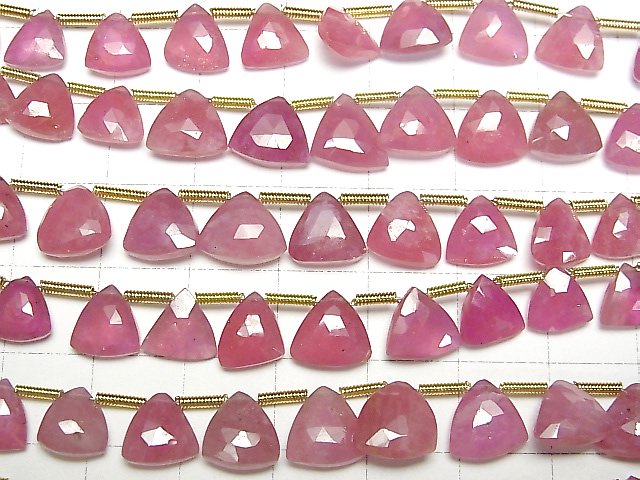 [Video] Ruby (Pink Sapphire) AA++ Triangle Faceted Briolette half or 1strand beads (aprx.7inch/17cm)