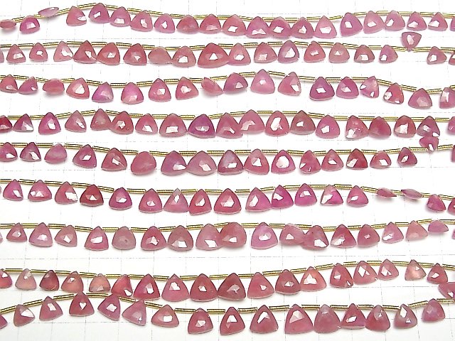 [Video] Ruby (Pink Sapphire) AA++ Triangle Faceted Briolette half or 1strand beads (aprx.7inch/17cm)