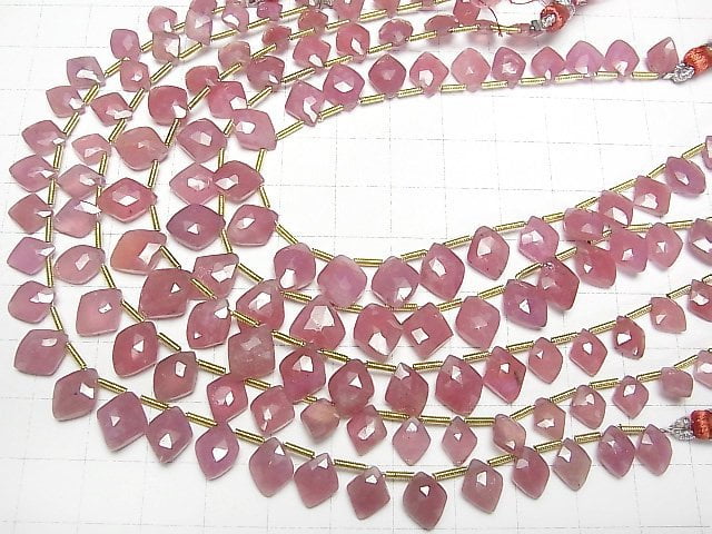 [Video] Ruby (Pink Sapphire) AA++ Diamond Faceted Briolette half or 1strand beads (aprx.7inch/17cm)