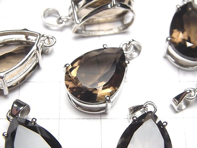 [Video]High Quality Smoky Quartz AAA Pear shape Faceted Pendant 18x13mm Silver925 1pc