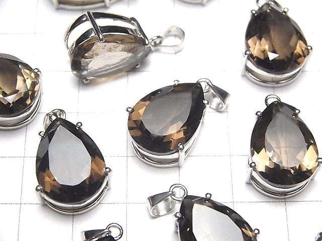 [Video]High Quality Smoky Quartz AAA Pear shape Faceted Pendant 18x13mm Silver925 1pc