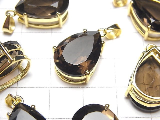 [Video]High Quality Smoky Quartz AAA Pear shape Faceted Pendant 18x13mm 18KGP 1pc