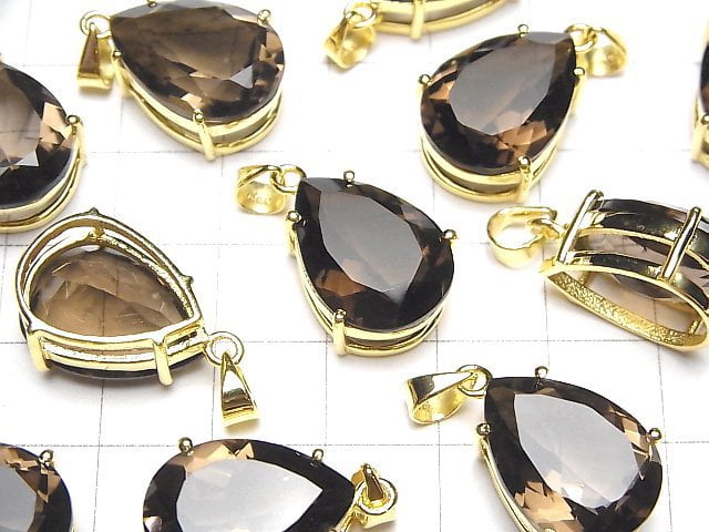 [Video]High Quality Smoky Quartz AAA Pear shape Faceted Pendant 18x13mm 18KGP 1pc