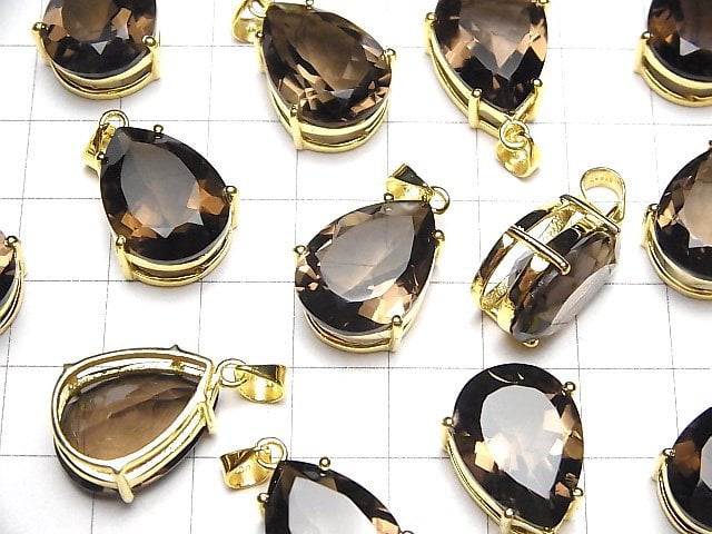 [Video]High Quality Smoky Quartz AAA Pear shape Faceted Pendant 18x13mm 18KGP 1pc