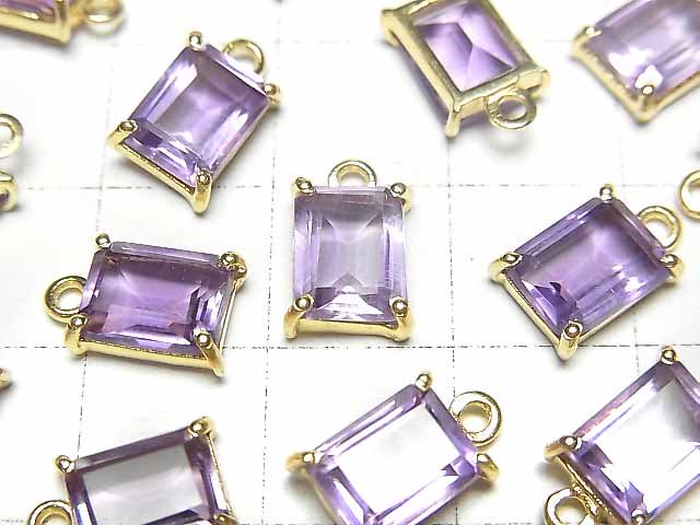 [Video]Brazil High Quality Amethyst AAA Bezel Setting Rectangle Faceted 8x6mm 18KGP 1pc