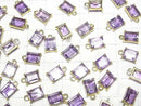 [Video]Brazil High Quality Amethyst AAA Bezel Setting Rectangle Faceted 8x6mm 18KGP 1pc