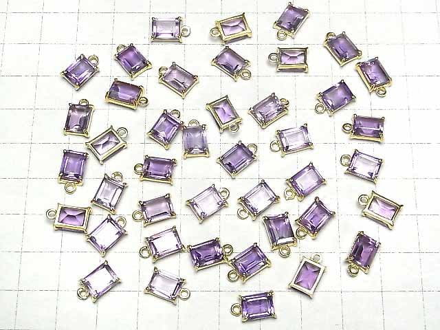 [Video]Brazil High Quality Amethyst AAA Bezel Setting Rectangle Faceted 8x6mm 18KGP 1pc