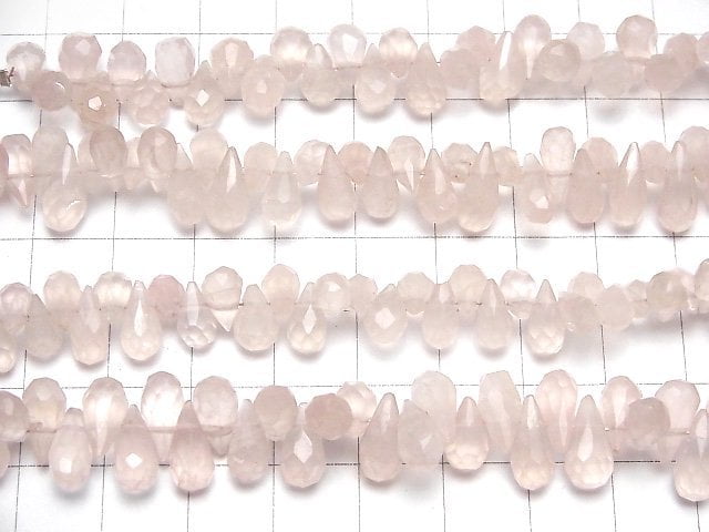 [Video]Rose Quartz AA++ Drop Faceted Briolette 1strand beads (aprx.6inch/15cm)