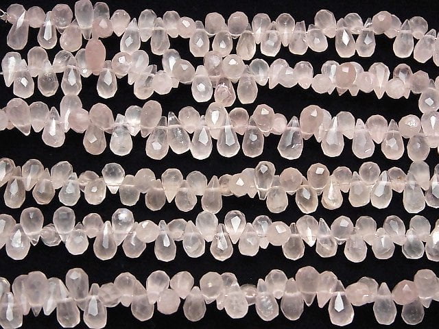 [Video]Rose Quartz AA++ Drop Faceted Briolette 1strand beads (aprx.6inch/15cm)