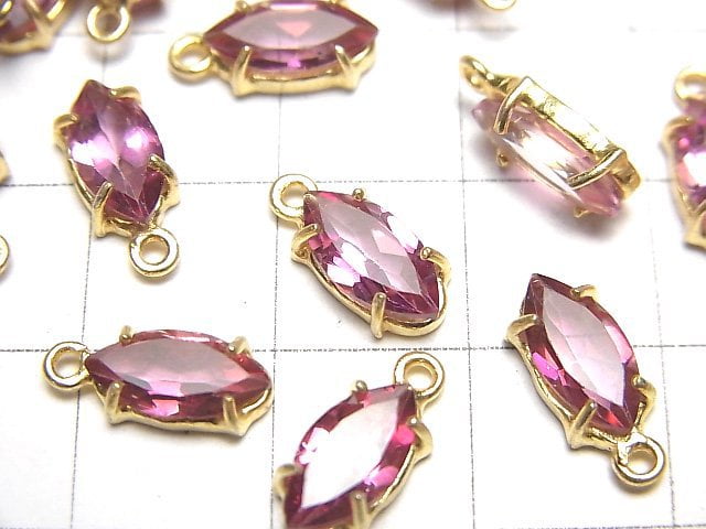 [Video]High Quality Pink Topaz AAA Bezel Setting Marquise Faceted 10x5mm 18KGP 1pc