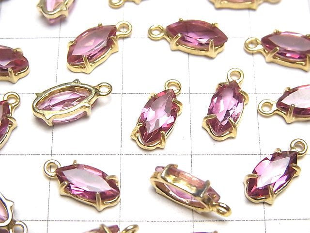 [Video]High Quality Pink Topaz AAA Bezel Setting Marquise Faceted 10x5mm 18KGP 1pc