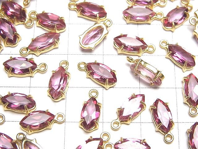 [Video]High Quality Pink Topaz AAA Bezel Setting Marquise Faceted 10x5mm 18KGP 1pc