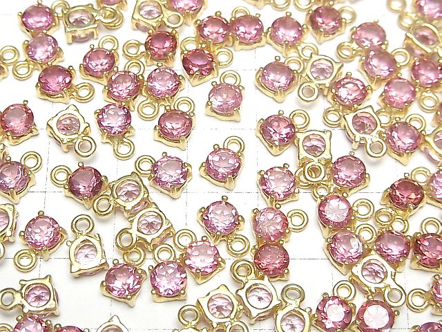 [Video]High Quality Pink Topaz AAA Bezel Setting Round Faceted 5x5mm 18KGP 1pc