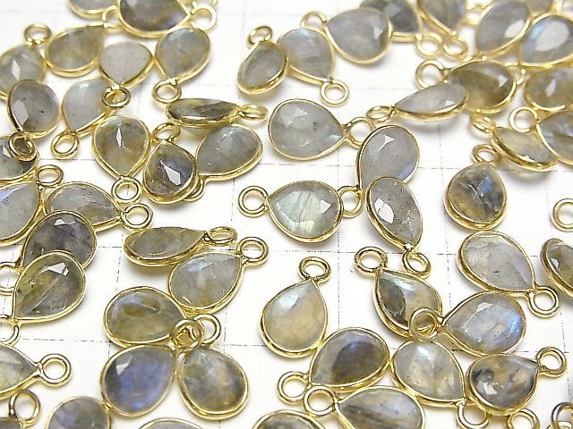 [Video]Labradorite AA++ Bezel Setting Pear shape Faceted 8x6mm 18KGP 4pcs