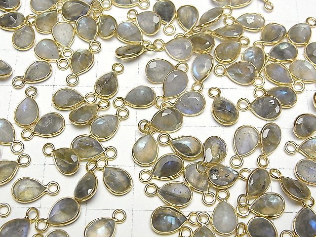 [Video]Labradorite AA++ Bezel Setting Pear shape Faceted 8x6mm 18KGP 4pcs