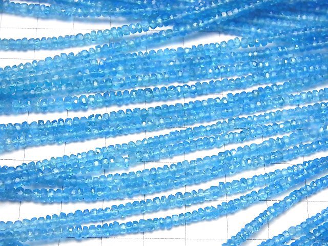 [Video]High Quality Neon Blue Apatite AAA Faceted Button Roundel half or 1strand beads (aprx.15inch/38cm)