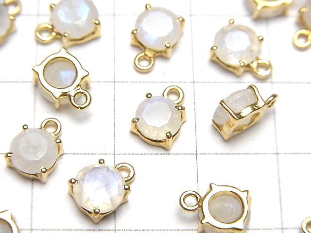 [Video]High Quality Rainbow Moonstone AA++ Bezel Setting Round Faceted 6x6mm 18KGP 2pcs