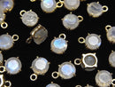[Video] High Quality Rainbow Moonstone AA++ Bezel Setting Round Faceted 6x6mm 18KGP 2pcs