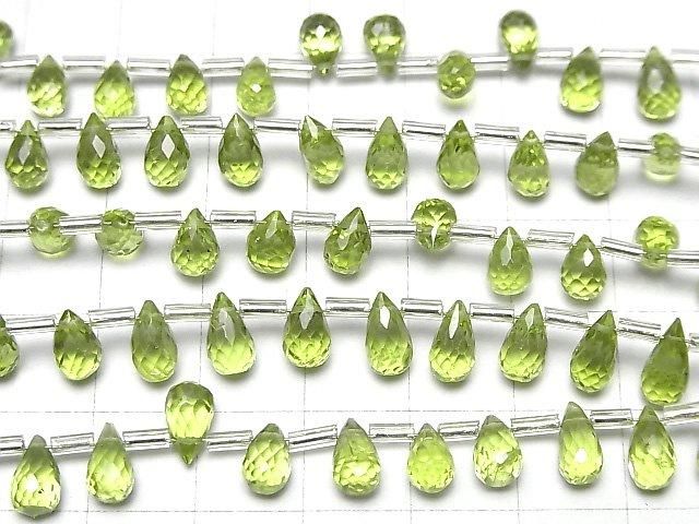 [Video]High Quality Peridot AAA Drop Faceted Briolette half or 1strand beads (aprx.7inch/17cm)