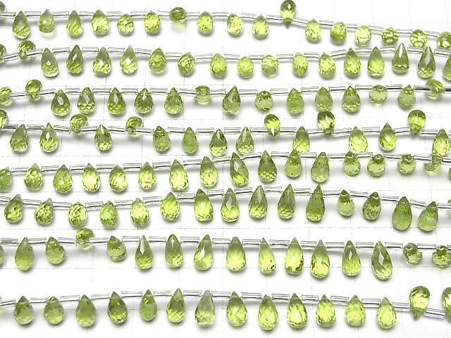 [Video]High Quality Peridot AAA Drop Faceted Briolette half or 1strand beads (aprx.7inch/17cm)