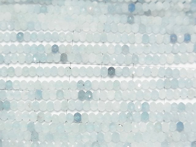 [Video]High Quality! Aquamarine AA++ Faceted Button Rondelle 3x3x2mm 1strand beads (aprx.15inch/37cm)