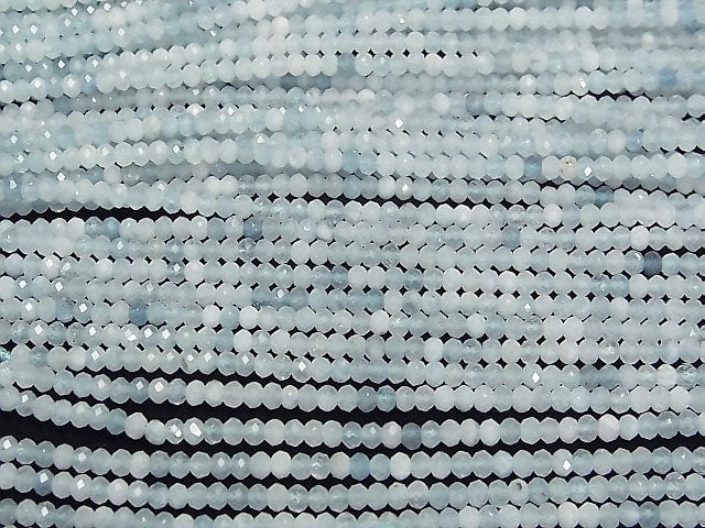 [Video]High Quality! Aquamarine AA++ Faceted Button Rondelle 3x3x2mm 1strand beads (aprx.15inch/37cm)