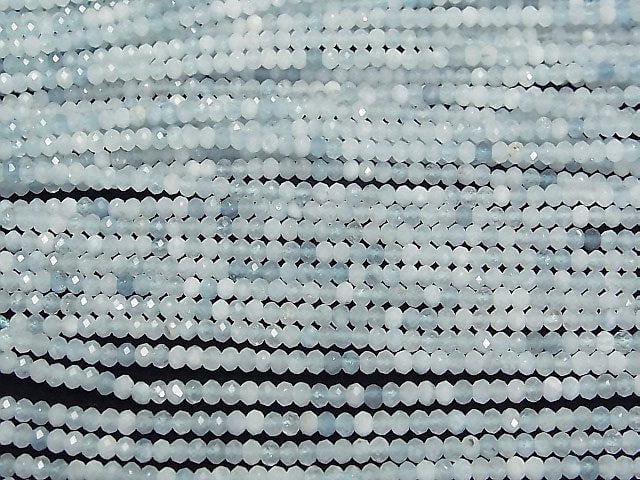 [Video]High Quality! Aquamarine AA++ Faceted Button Roundel 3x3x2mm 1strand beads (aprx.15inch/37cm)