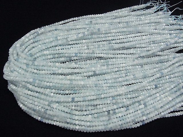 [Video]High Quality! Aquamarine AA++ Faceted Button Rondelle 3x3x2mm 1strand beads (aprx.15inch/37cm)
