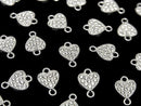 Silver925 Joint Parts, Heart Motif (with CZ), 7x7.5x1.5mm, No Coating, 1 Piece