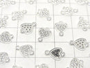 Silver925 Joint Parts, Heart Motif (with CZ), 7x7.5x1.5mm, No Coating, 1 Piece