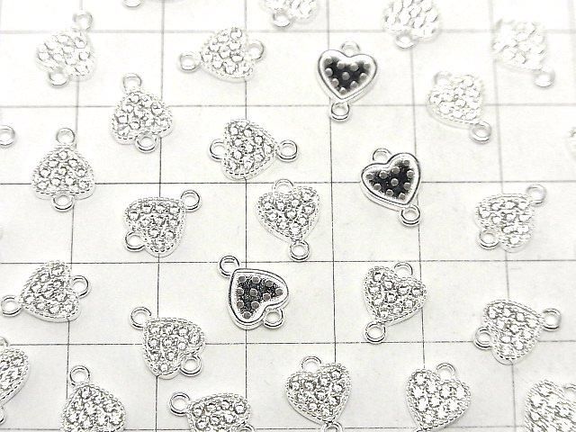 Silver 925 Joint Part, Heart Motif (with CZ), 7x7.5x1.5mm, No Coating, 1pc