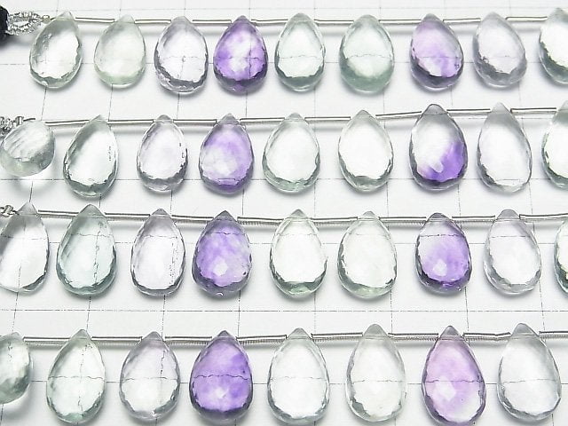 [Video]MicroCut Fluorite AAA Pear shape Faceted Briolette 1strand (8pcs )