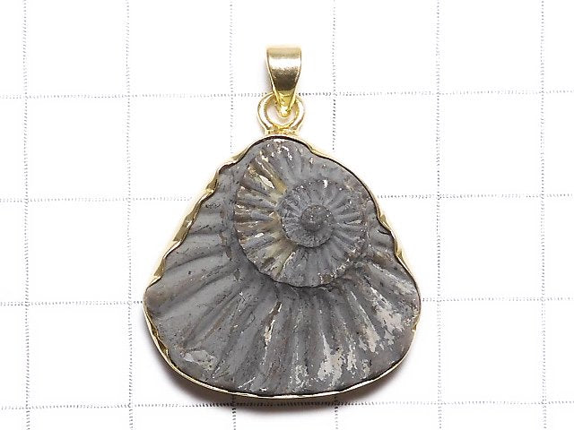 [Video][One of a kind] Ammonite Pyrite Pendant 18KGP NO.120