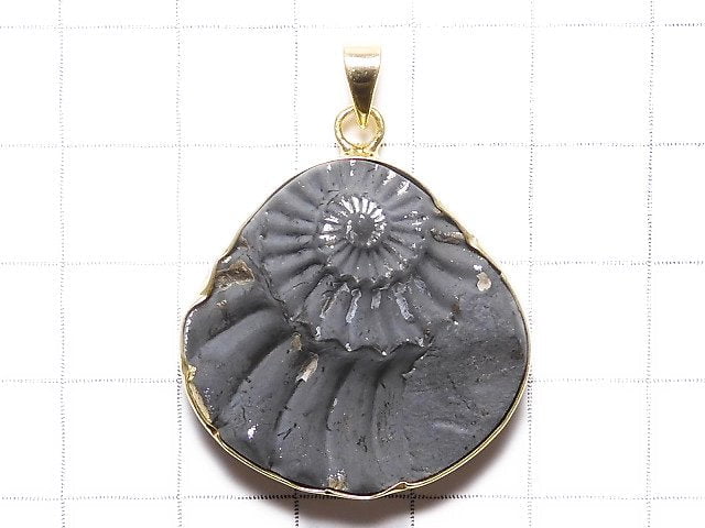 [Video][One of a kind] Ammonite Pyrite Pendant 18KGP NO.122