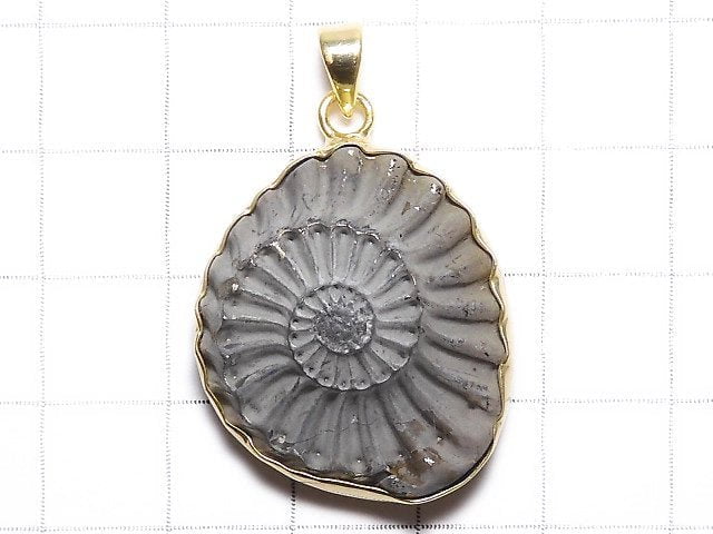 [Video][One of a kind] Ammonite Pyrite Pendant 18KGP NO.123