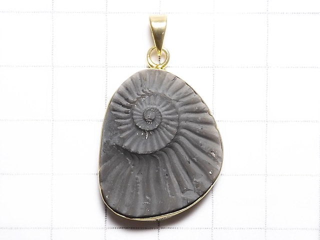 [Video][One of a kind] Ammonite Pyrite Pendant 18KGP NO.124