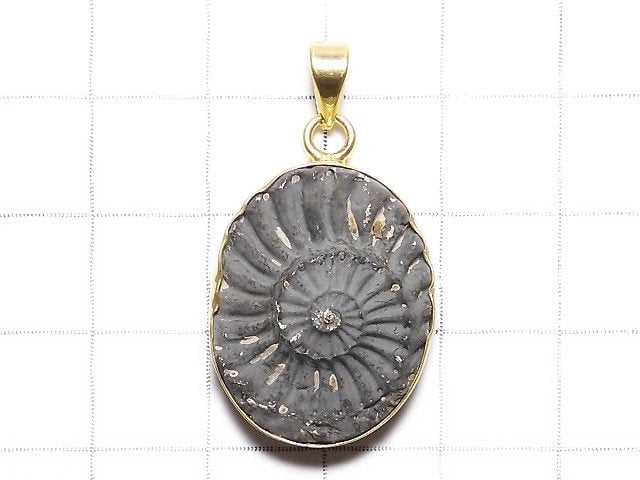 [Video][One of a kind] Ammonite Pyrite Pendant 18KGP NO.125