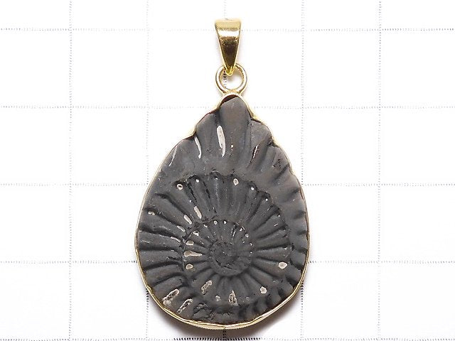 [Video][One of a kind] Ammonite Pyrite Pendant 18KGP NO.128