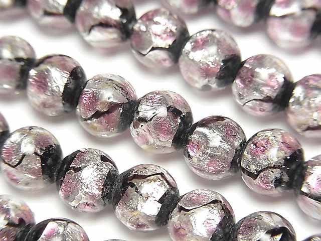 [Video] Lampwork Beads Round 8mm [Pink x Silver x Black/Luminous type] 1/4 or 1strand beads (aprx.14inch/34cm)