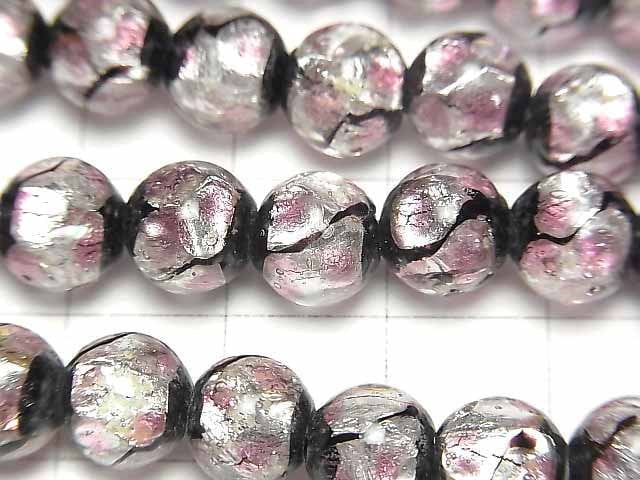 [Video] Lampwork Beads Round 8mm [Pink x Silver x Black/Luminous type] 1/4 or 1strand beads (aprx.14inch/34cm)