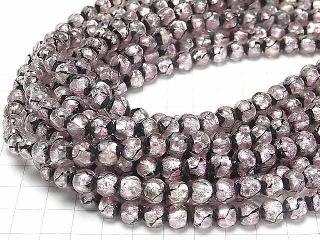 [Video] Lampwork Beads Round 8mm [Pink x Silver x Black/Luminous type] 1/4 or 1strand beads (aprx.14inch/34cm)