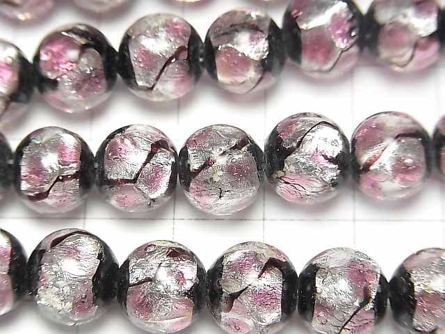 [Video] Lampwork Beads Round 10mm [Pink x Silver x Black/Luminous type] 1/4 or 1strand beads (aprx.14inch/34cm)