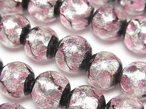 [Video] Lampwork Beads Round 12mm [Pink x Silver x Black/Luminous type] 1/4 or 1strand beads (aprx.14inch/34cm)