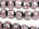 [Video] Lampwork Beads Round 12mm [Pink x Silver x Black/Luminous type] 1/4 or 1strand beads (aprx.14inch/34cm)