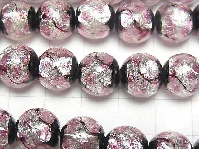 [Video] Lampwork Beads Round 12mm [Pink x Silver x Black/Luminous type] 1/4 or 1strand beads (aprx.14inch/34cm)