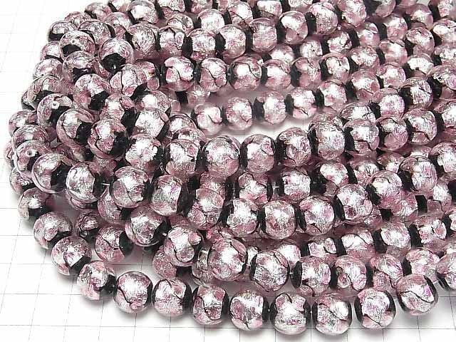 [Video] Lampwork Beads Round 12mm [Pink x Silver x Black/Luminous type] 1/4 or 1strand beads (aprx.14inch/34cm)